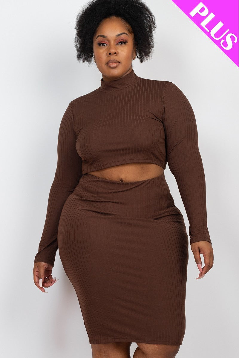 Ribbed Mock Neck Crop Top & Midi Skirt Set